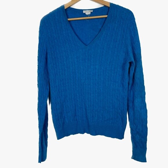 Tweeds Vintage 100% Cashmere Blue Cable Knit Sweater - Picture 1 of 13